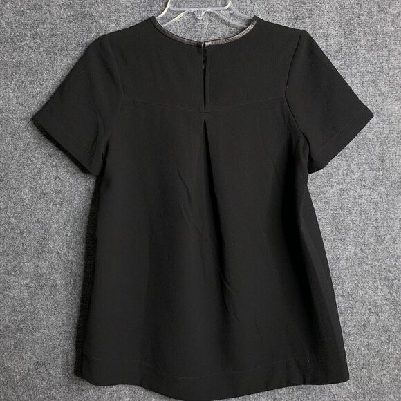 Madewell Leather Trim Blouse Women S Black High Low Hem Short Sleeve Keyhole - Picture 6 of 13